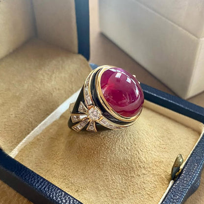 5.05Ctw Cabochon Ruby Black Hair Salon Ring-JEWELBUYS