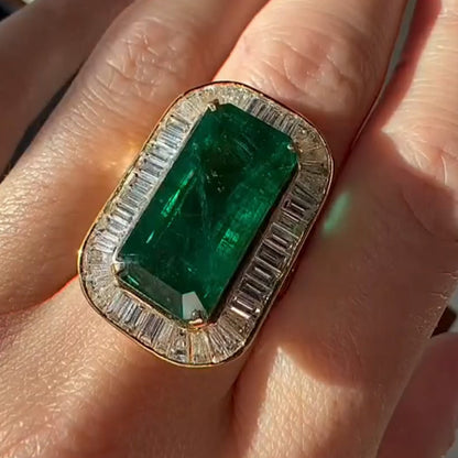 14.55Ctw Brilliant Rectangular Emerald and Sapphire Ring-JEWELBUYS