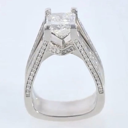 5.01ct Radiant Cut Triple Row White Sapphire Engagement Ring-JEWELBUYS
