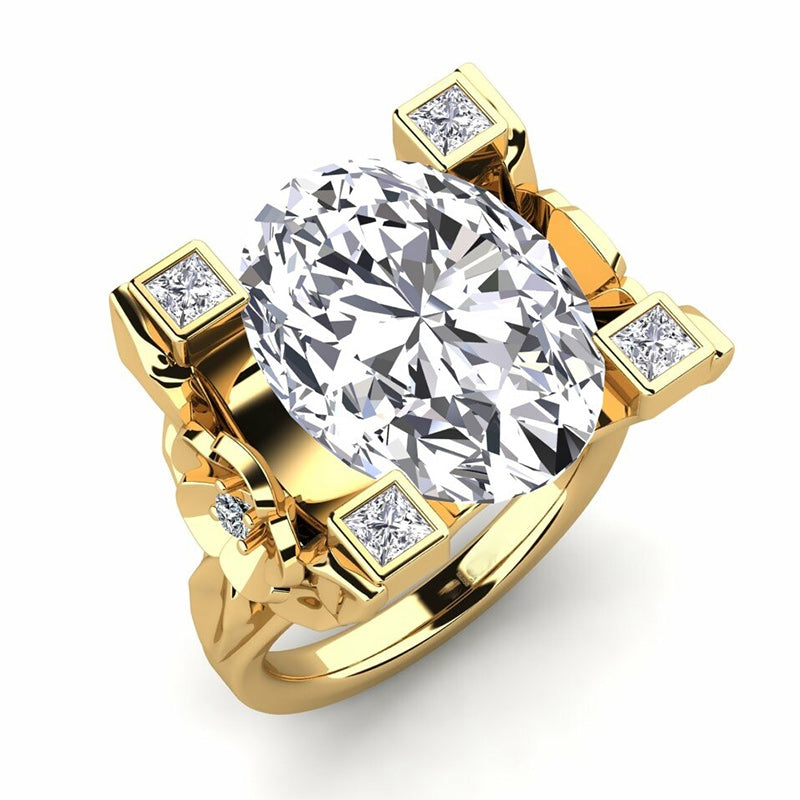 9.0ct Oval Cut Ladies Flower White Sapphire  Ring -JEWELBUYS
