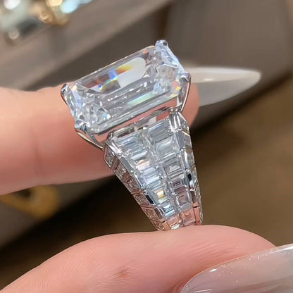 9.5Ctw Emerald-cut Art Deco style pavé sapphire engagement ring-JEWELBUYS