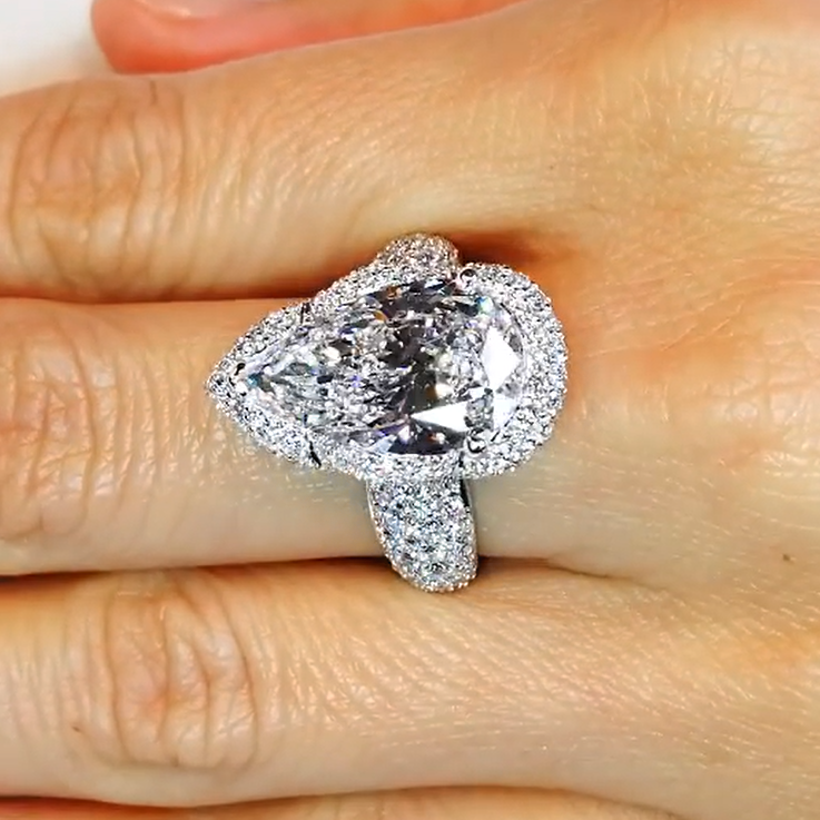 Elegant 22 ctw White Sapphire Pear Cut Full Set Engagement Ring -JEWELBUYS