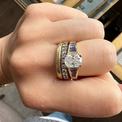 4.0Ctw Cushion-cut stacked ring with aquamarine and white sapphires-JEWELBUYS