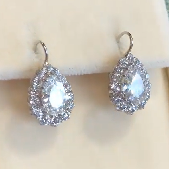 10 ctw Pear Cut White Sapphire Full Drop Earrings - JEWELBUYS