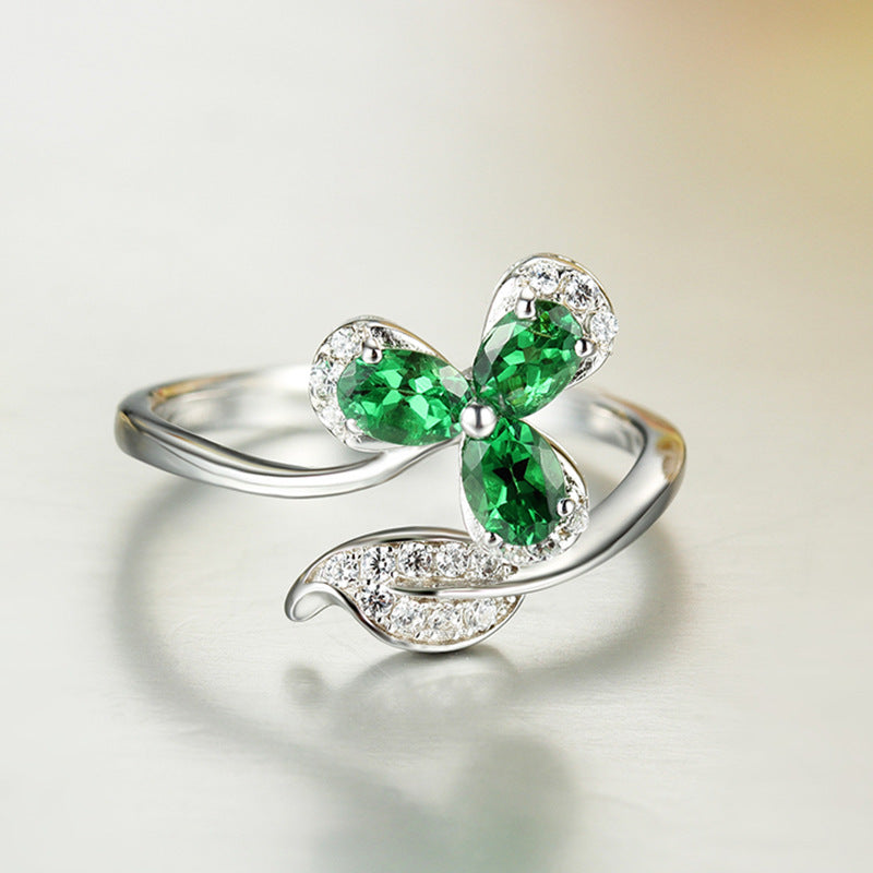 4.5ct Emerald Oval Cut Trefoil Open End Ring - JEWELBUYS