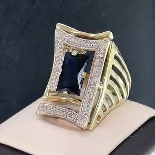 4.13ctw Baguette Blue Sapphire Unique Design Ring- JEWELBUYS