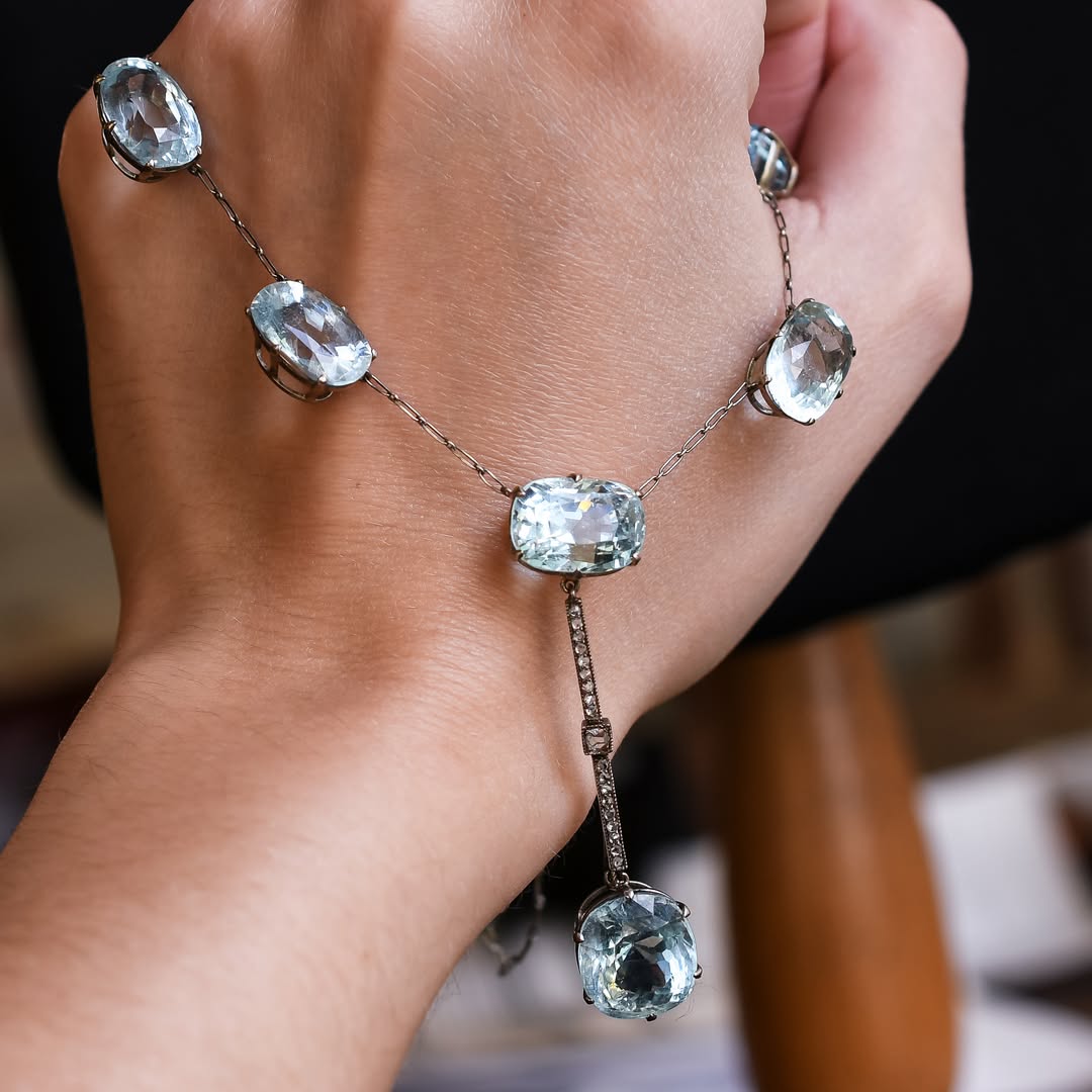 39Ctw cushion-cut aquamarine sapphire necklace-JEWELBUYS