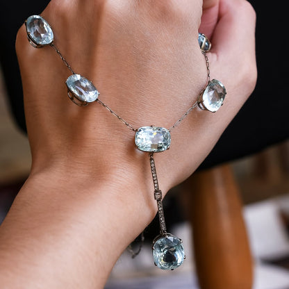 39Ctw cushion-cut aquamarine sapphire necklace-JEWELBUYS