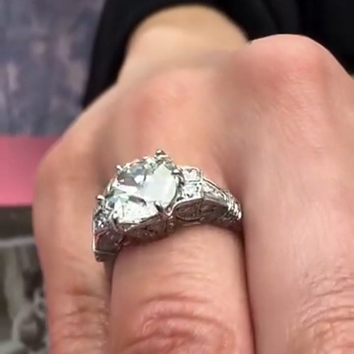 4.66Ctw cushion-cut vintage openwork sapphire engagement ring-JEWELBUYS