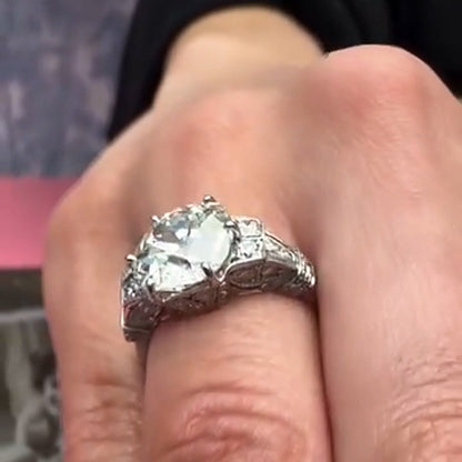 4.66Ctw cushion-cut vintage openwork sapphire engagement ring-JEWELBUYS