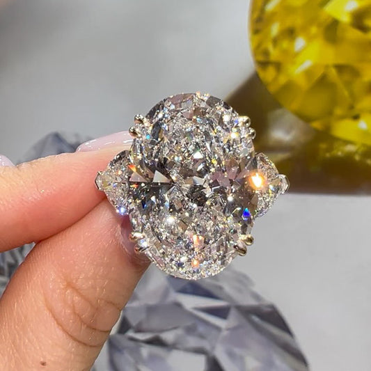 8.85Ctw Oval Heart-Shaped Three Sapphire Engagement Ring-JEWELBUYS