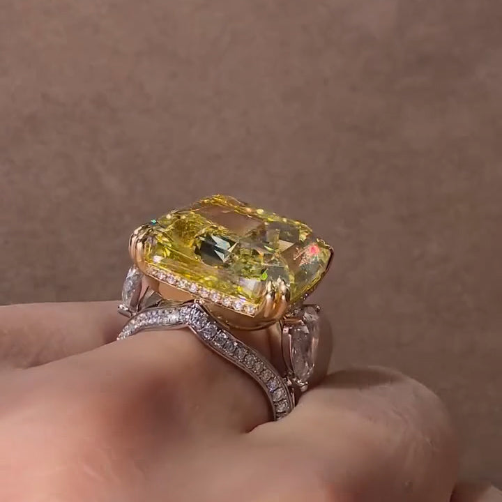 18Ctw Radiant Cut Fancy Yellow Sapphire Sculptural Style Ring-JEWELBUYS