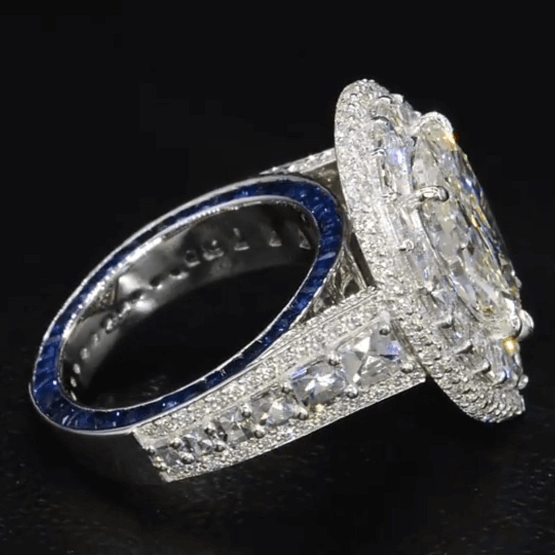 12ctw Pear Cut White Sapphire with Blue Sapphire Shank Delicate Pave Ring-JEWELBUYS