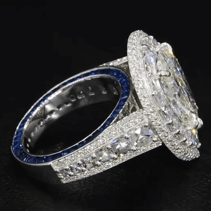 12ctw Pear Cut White Sapphire with Blue Sapphire Shank Delicate Pave Ring-JEWELBUYS