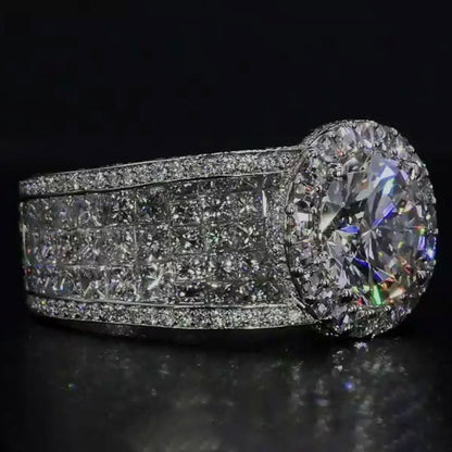 6.33ct Round Cut Wide Shank White Sapphire Engagement Ring - JEWELBUYS