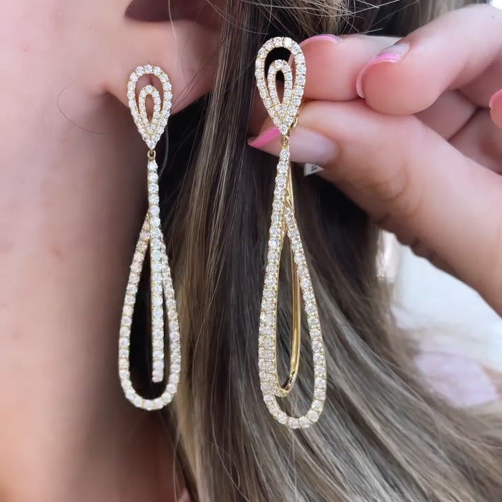 Incredible 2ctw Round Cut Yellow Gold Tear Drop Earrings-JEWELBUYS