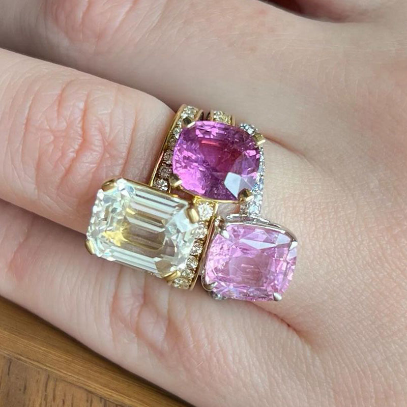 12ctw Multicolour Complementary Stacked Gemstone Ring -JEWELBUYS