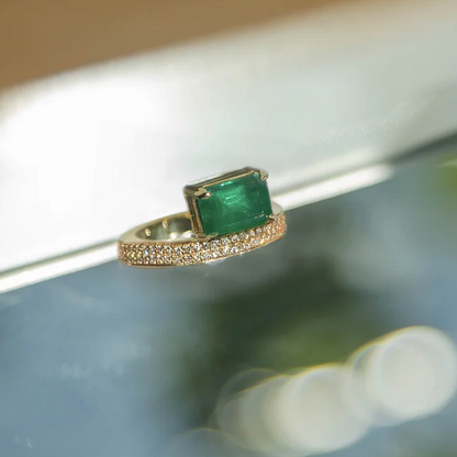 Personalized 2ct Emerald & Round Cut Green & White Sapphire Opening Ring-JEWELBUYS