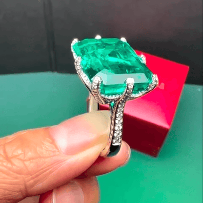 15ct Emerald Cut Green Sapphire Engagement Ring-JEWELBUYS