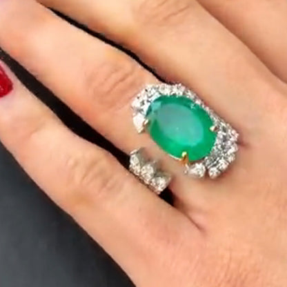 4.2ctw Oval Cut Emerald and Sapphire Open Ring-JEWELBUYS