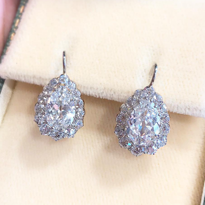 10 ctw Pear Cut White Sapphire Full Drop Earrings - JEWELBUYS