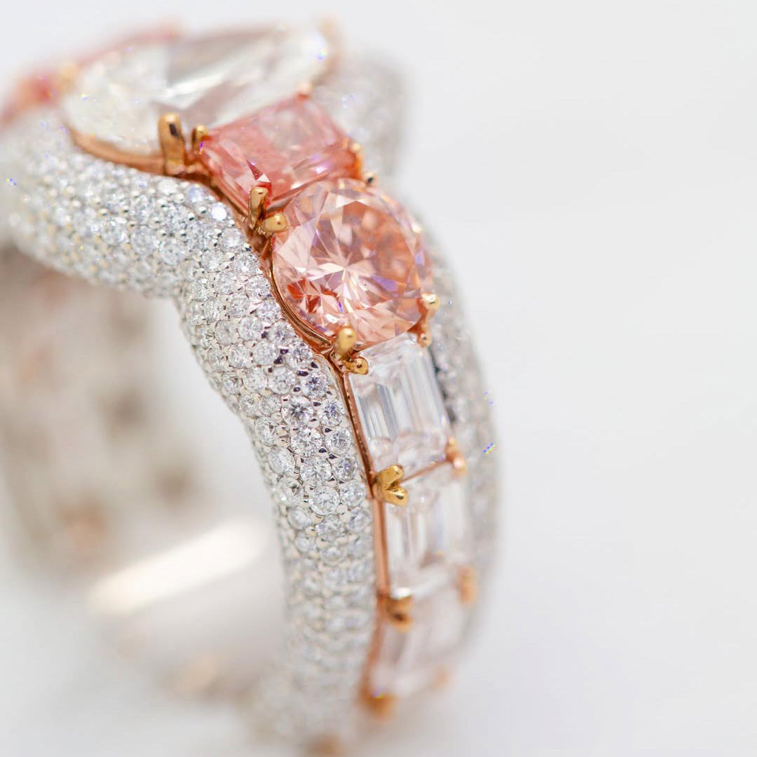 5.0Ctw Multi-Cut White Sapphire and Pink Morganite Ring-JEWELBUYS