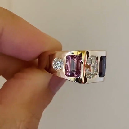 10Ctw Multi-colored sapphire stacked engagement ring-JEWELBUYS