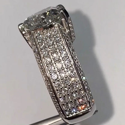 7.5ct Heart Shaped Center and Round Cut Wide Set White Sapphire Men’s Ring in Silver-JEWELBUYS