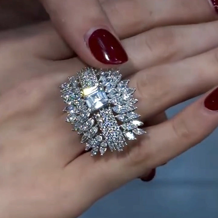 4.5Ctw Ascher-cut layered gemstone cluster ring-JEWELBUYS