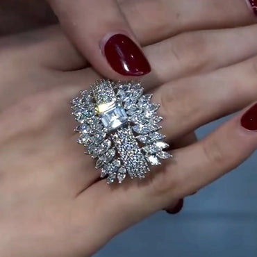 4.5Ctw Ascher-cut layered gemstone cluster ring-JEWELBUYS