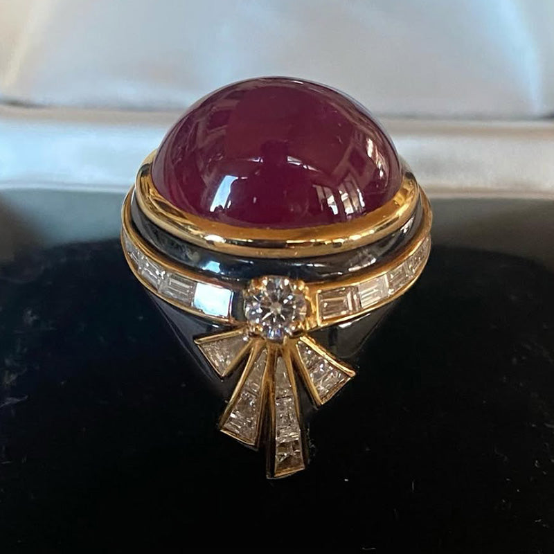 5.05Ctw Cabochon Ruby Black Hair Salon Ring-JEWELBUYS