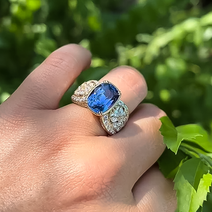 Elegant 6 ctw Cushion Cut Sapphire Ring -JEWELBUYS