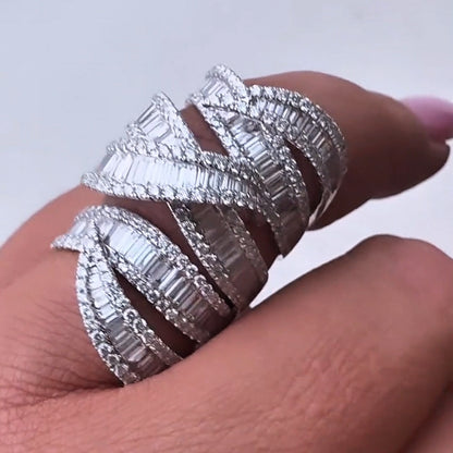 7.17ctw Baguette Cut & Round Brilliant Cut Sapphires Luxury Wrap Ring-JEWELBUYS