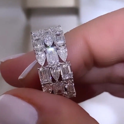3.02Ctw Emerald and Pear-shaped Sapphire Three-Row Stone Eternal Band- JEWELBUYS