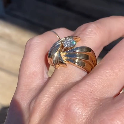 Unique 3ctw Round Cut White Diamond Solitaire Gold Swirl Engagement Ring  - JEWELBUYS