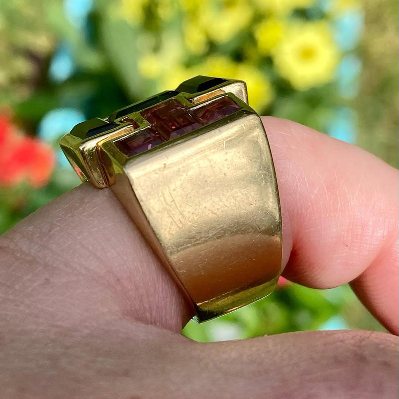 2.7Ctw Pink and Green Emerald Sapphire Architectural Style Ring-JEWELBUYS