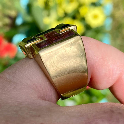 2.7Ctw Pink and Green Emerald Sapphire Architectural Style Ring-JEWELBUYS