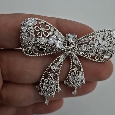 Exquisite bow-shaped openwork sapphire hair accessory-JEWELBUYS