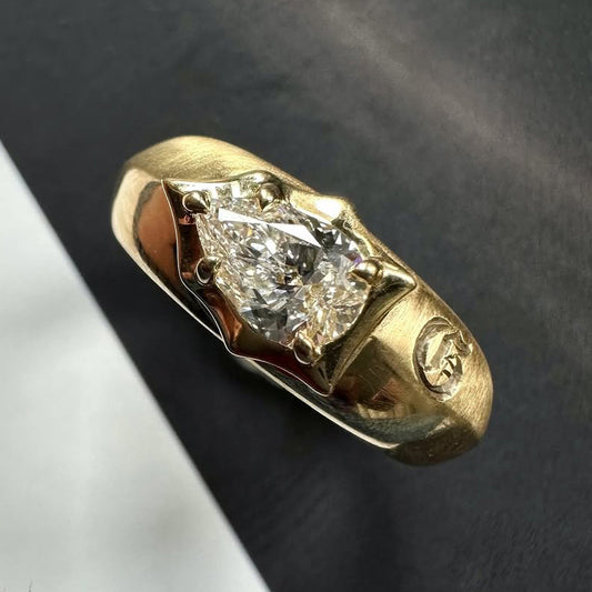 3.0Ct Pear-Shaped White Sapphire Solitaire Signet Ring-JEWELBUYS