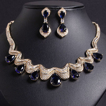 A stunning and luxurious 140-carat pear-shaped sapphire necklace and earring set-JEWELBUYS