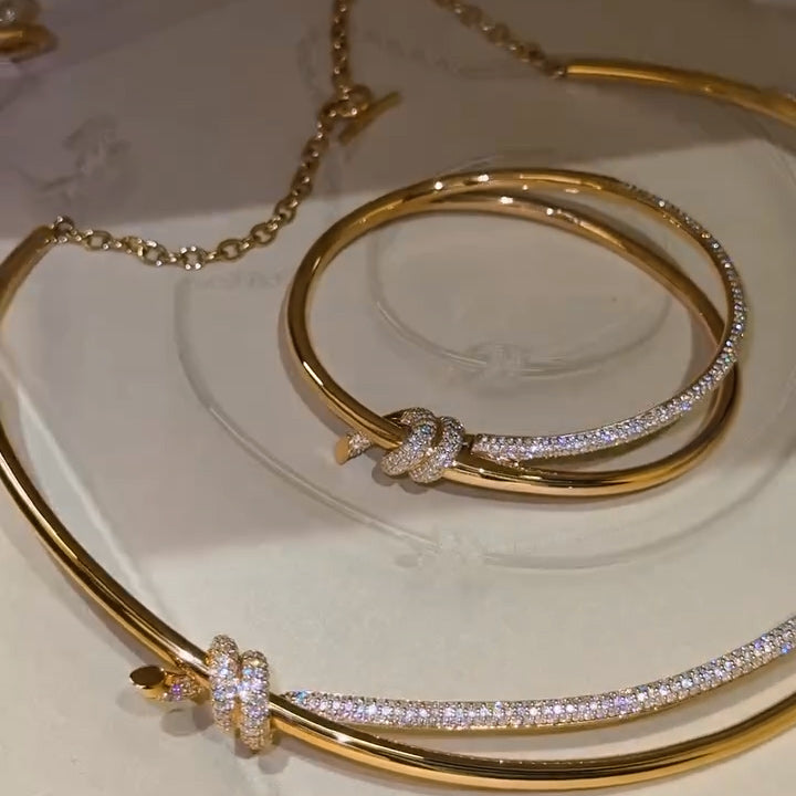 Architectural style sapphire interwoven necklace and bracelet-JEWELBUYS