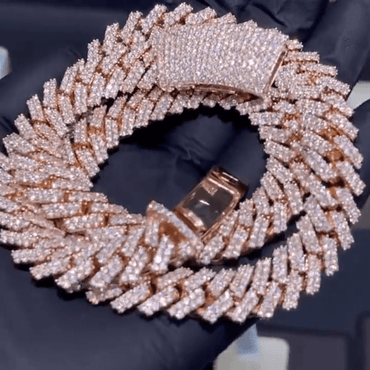 20ct Round Cut Rose Gold Cuban Chains-JEWELBUYS