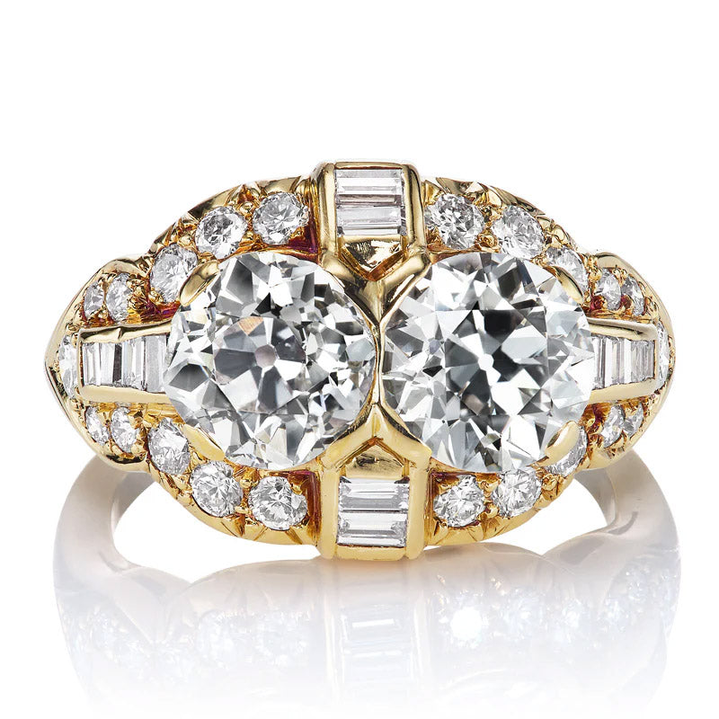 3.56Ctw Round Sapphire Double Stone Vintage Engagement Ring-JEWELBUYS