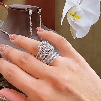 3ct Emerald & Round Cut White Sapphire Engagement Ring-JEWELBUYS