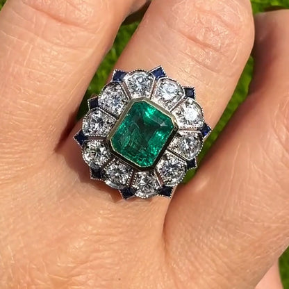 4.93ctw Emerald Cut and Blue Gemstone Art Ring-JEWELBUYS