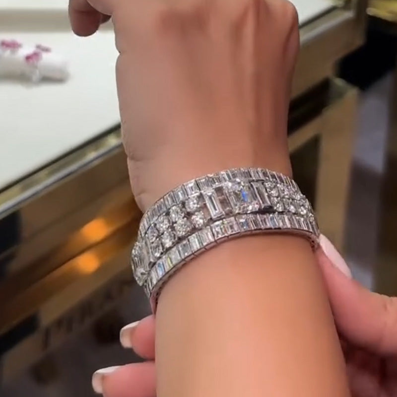 40ctw Round Baguette Cut White Sapphires Luxury Women's Bracelet-JEWELBUYS
