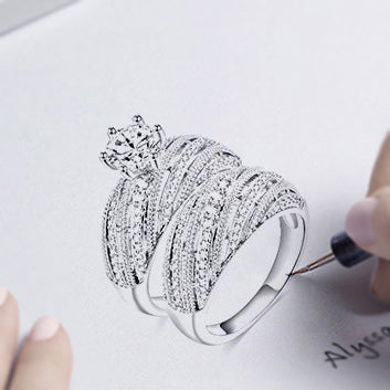 Elegant 5 ctw Round Cut White Stone 2 Piece Engagement Ring Set -JEWELBUYS