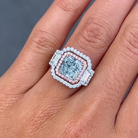 Stunning 3.83ct Blue Radiant Cut Sapphire Engagement Ring - JEWELBUYS