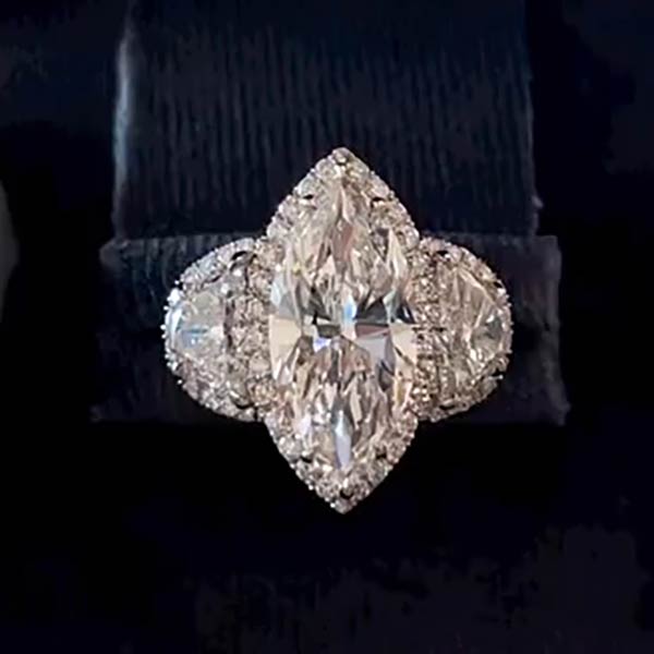 5.65 ct Marquise Cut & Half Moon White Sapphire Engagement Ring Platinum -JEWELBUYS