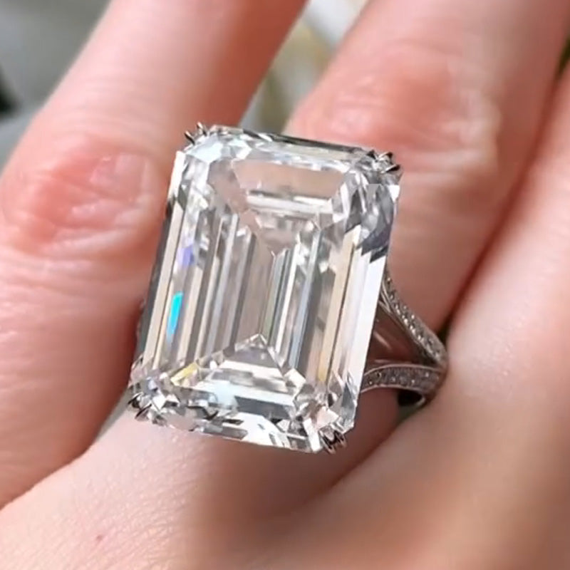 15.0ct Emerald Cut Split Bing White Sapphire Engagement Ring-JEWELBUYS